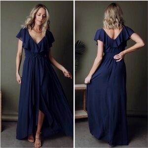 Baltic Born Ruffle Wrap Maxi Dress — Navy Blue / Large